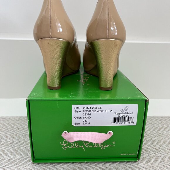 Lilly Pulitzer Wedge Resort Chic Button Shoes in Sand Color Size 7.5 - Picture 5 of 5